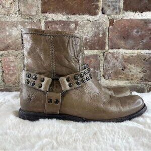 Frye Women's Phillip Brown / Taupe Leather Studded Harness Boots Sz 6